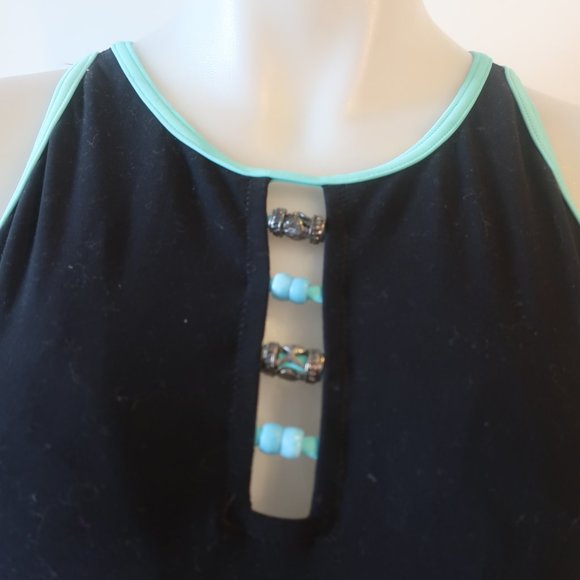 Womens Pilpel Black Aqua Blue 2-Pc Swim Cover-Up Skirt One Piece Swimsuit 12 * - Picture 4 of 9